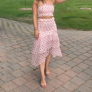 Pink and black polka dot skirt